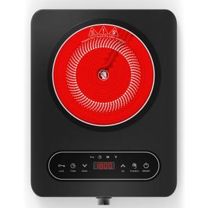 VBGK Single Burner Electric Cooktop, 110V 1800W Electric Cooktop with LED Touch Controls and Knob Controls, 10 Power Levels, 4-Hour Timer, Safety Lock, Single Burner Overheat Protection