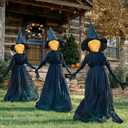 TW SHINE Halloween Witch Decorations Outdoor, 5 FT Set of 3 Holding Hands Witches Stakes with Glowing Face, Lighted Halloween Decor for Party Yard Lawn Porch Garden Haunted House Props, Black