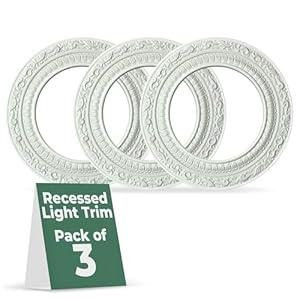 Renovators Supply Manufacturing™ Recessed Light Trim Ring Goof Ring Cover for 6 Inch Can Lights – White Polyurethane Ceiling Medallion, 6" ID x 10" OD Decorative Recessed Lighting Trim (Pack of 3)