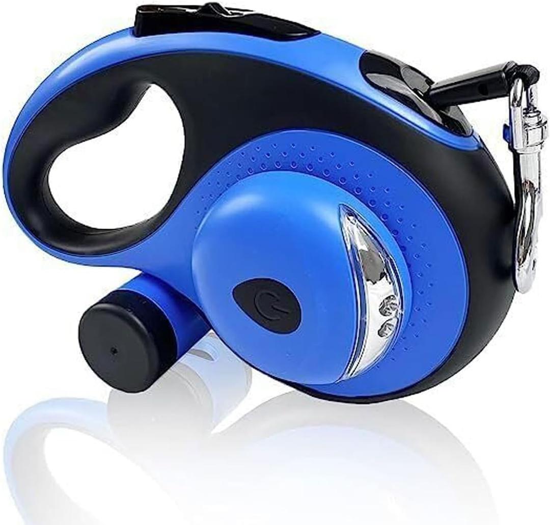 Best Dog Supplies Retractable Thick Dog Leash for S, M, Large Dogs with Bag Dispenser and Flashlight, 26ft/8M for Dogs up to 110lbs Pet Leash One Button Break Retractable Color - Blue