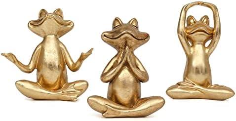 Gold Frog Figurines Yoga Decor 3.7In Set of 3 –Frog Yoga Statues for Modern Living Room Desk Table Home Office Bookshelf Shelves Sculptures Decor,Gifts for Mom Women