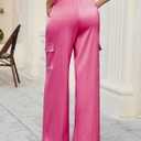 ZAFUL Womens Satin Pants Wide Leg High Waisted Cargo Pants Silky Dressy Casual Slack Trousers (Pink, XXL)