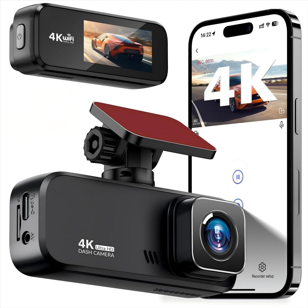 Dash Cam 4K Front, Ultra HD Dash Camera for Cars, 1.97''IPS Screen Mini Car Camera with APP Control, Built-in Wi-Fi & G-Sensor, 24H Parking Mode, Night Vision, WDR, Loop Recording, Support 256GB Max