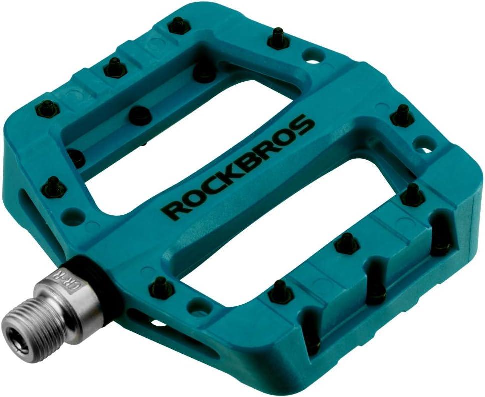 ROCKBROS MTB Pedals Mountain Bike Pedals Lightweight Nylon Fiber Bicycle Platform Pedals for BMX MTB 9/16" (Blue)