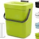 Compost Bin for Kitchen Countertop 5L/1.3 Gal Hanging Small Trash Can with Lid, Kichen Under Sink Trash Can, Wall Mount Indoor Compost Bucket with Lid(Lime Green)