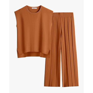 ANRABESS Women 2 Piece Lounge Sets Summer Casual Knit Sweater Vest Pant Set Beach Vacation Airport Clothes 2025 Fall Outfits Medium
