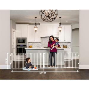 Regalo Safety 56"-130" Super Wide Baby Gate & Play Yard, 2-in-1 Adjustable Safety Gate for Doorways & Bottom of Stairs, Wall Mounted Room Divider, Includes Wall Mount Kit (White)