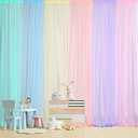 Tatuo Pastel Rainbow Backdrop Curtains Sheer Curtain Tulle Panels for Kid Baby Shower Unicorn Birthday Party Window Classroom Decorations 6 Panels(354 inch/ 30 feet in Total Width,Bright Color)