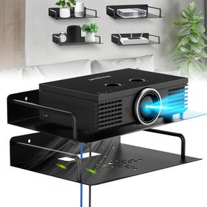 2Pcs Projector Shelf For Wall No Drilling, Aluminum Alloy WiFi Router Wall Mount Shelf Easy to Dissipate Heat, Wall Floating Shelves/Stand/Rack/Holder/Bracket for Game Console/Cabel Box/DVD Player (Width:28cm-2pcs)