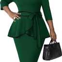 FANDEE Plus Size Women's Church Dresses Vintage Bodycon Elegant 3/4 Sleeve Pencil Dress (X-Large Plus, 08-green Black)