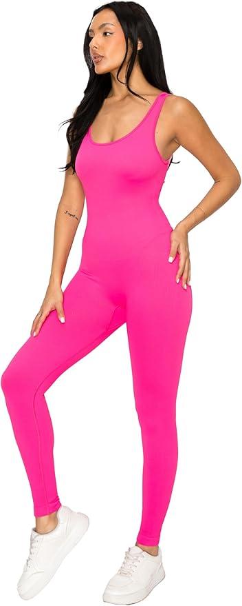 LA12ST Women Premium Workout Seamless Slimming Jumpsuit Yoga Ribbed Bodycon Sculpting One Piece Tank Top Leggings Romper