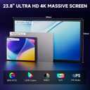 23.8" 4K Portable Monitor, UHD 3840x2160 IPS 400nits 100% sRGB Calibrated Color Gaming Monitor, USB-C HDMI Laptop Screen Extender with Speakers for Desktop, MacBook, PS5, Xbox, Switch
