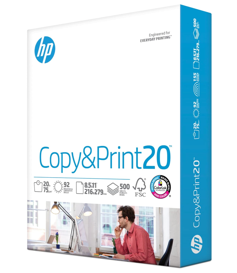 HP Papers | 8.5 x 11 Paper | All In One 22 lb | 1 Mega Ream  750 Sheets | 96 Bright | Made in USA  FSC Certified | 207750R
