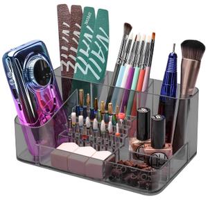 CGBE Nail Drill Machine & Nail Drill Holder, 28 Holes Acrylic Drill Bit Holder for Nails, Professional Nail Organizer and Storage Box Case (Not Including Nail Drill Machine & Bit) - Gray
