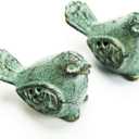 Sungmor Cast Iron Desktop Ornament - Graceful Hollow-Carved Birds Sculpture Home Decoration - Decorative & Lovely Animal Figurine Indoor Outdoor Statues - 2PC Pack & Green Color