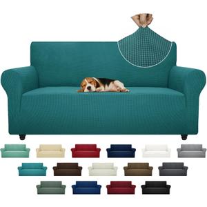 ZNSAYOTX Super Stretch Couch Cover (72"-92") Universal Sofa Covers with Elastic Bottom, Dog Cat Pets Friendly Washable Furniture Protector Fitted Sofa Slipcovers Stay in Place (Peacock Teal, Sofa)