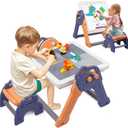 GarveeHome 8 in 1 Kids Table and Chair Set, Foldable Toddler Table and Chair Set for Kids Ages 3-10, Activity Table for Building Blocks, Drawing, Reading, Dining