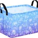 KUNRO Christmas Gift Storage Basket Rectangle Storage Organizer for Nursery Hamper Home Bedroom Laundry Hamper Shelf Baskets. (Blue Snow)