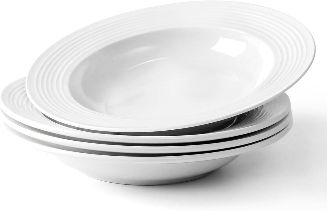 NUTRIUPS 8Oz Small Pasta Plates Set of 4, 8.5'' Wide Rimmed Soup Plates - 250ml Pasta Plates, Porcelain Soup Bowls, Microwave & Dishwasher Safe