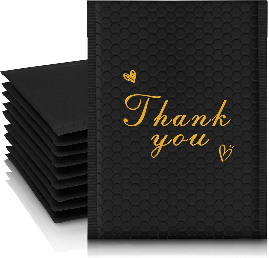 Thank You Bubble Mailers 6x10'' 25 Pack, Self Sealing Padded Envelopes, Strong Adhesion Bubble Envelopes, Waterproof Mailing Envelopes, Cushioning Shipping Envelopes - Black