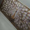 Framed Canvas Wall Art,White Peacock Bird Gold Pictures,Animal Beautiful Wall Decor Artwork for Bedroom Living Room Hallway 24"x48"
