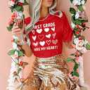 Teacher Shirts for Women-Hello Kindergarten Teacher Short Sleeves Teaching Life Shirt Rainbow Heart Tee Tops (Red, M)
