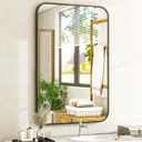 20 x 28 Inch Bathroom Mirror, Rounded Rectangular Vanity Mirror for Wall, Modern Mirror for Room Decor, Black Framed Wall-Mounted Mirrors for Home Decor, Hangs Horizontally or Vertically
