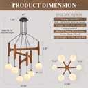 Farmhouse L28 '' Wooden Chandeliers with Milk Glass Globes Lampshades, Rustic Unique Mid Century Long 6-Light Pendant Chandelier for Living Dining Room Entryway Bedroom Kitchen,G9,Wood Stained Walnut