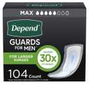 Depend Guards Incontinence Pads for Men, Maximum Absorbency, 104 Count (2 Packs of 52)