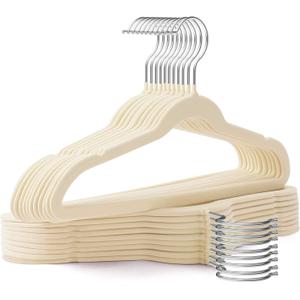 Kids Hangers 50 Pack,14 Inch Kids Velvet Hangers Slim & Space-Saving,Baby Clothes Hangers with 360 Swivel Hook,Heavy Duty Hanger for Infant & Childrens Coats, Pants,and Dress(Beige)