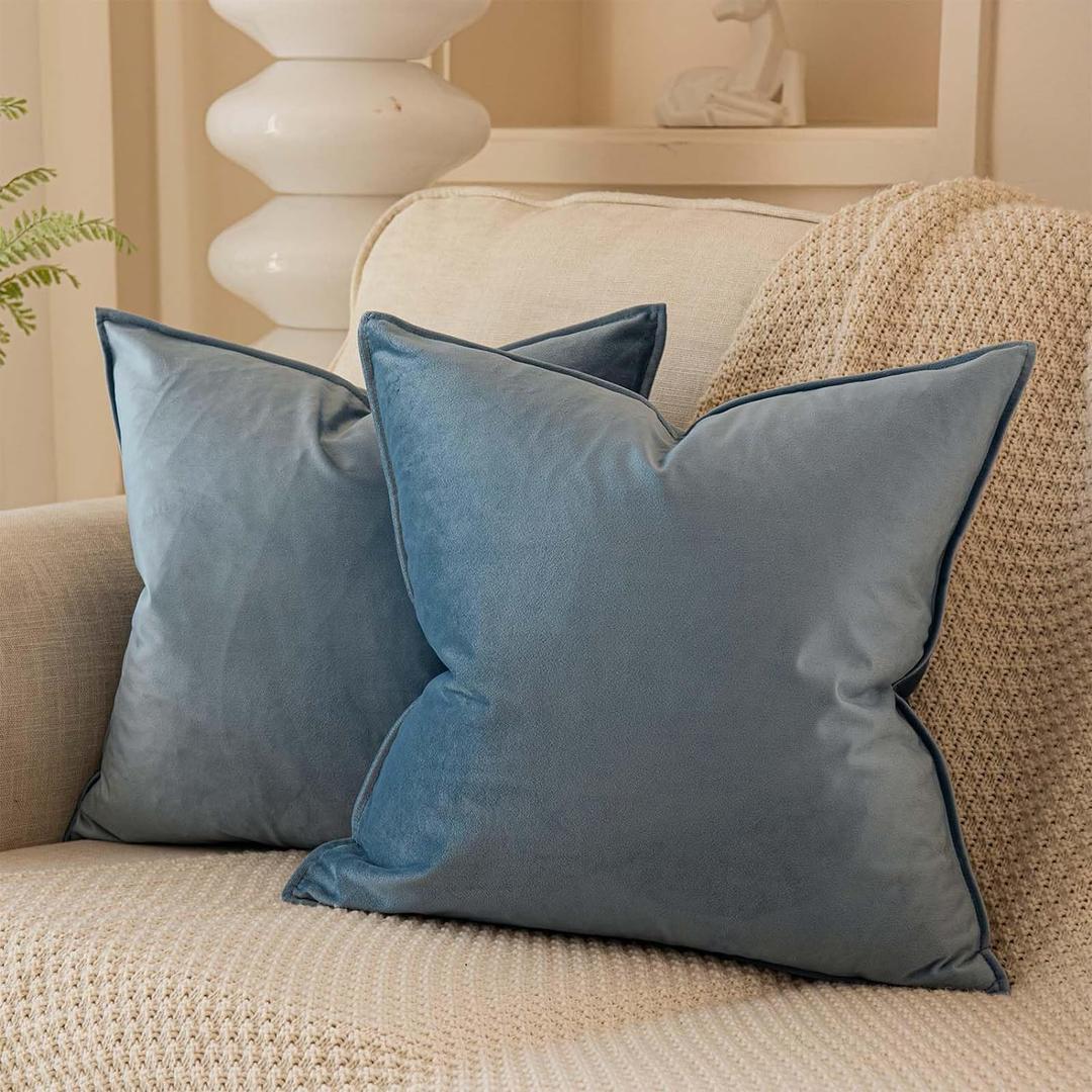 JUSPURBET Light Blue Decorative Pillow Covers 28x28 Set of 2 Throw Pillow Covers for Couch Sofa Bed Cozy Velvet Cushion Covers Cases with Hidden Zipper for Living Room Home Decor