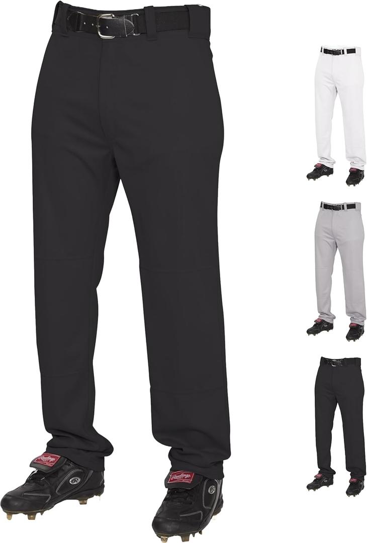 Rawlings mens Semi-Relaxed Full Length Baseball Pants | Adult Sizes | Solid | Multiple Colors Black, Small
