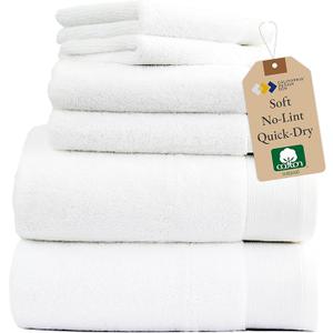 California Design Den 6 Piece Everyday Towel Set - 2 Bath Towels for Bathroom, 2 Hand Towels and 2 Washcloths - 100% Cotton, Soft, Quick-Dry & Absorbent Towels for Bathroom, Spa, Gym & Kitchen - White