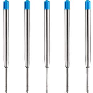 DunBong Blue Ink Refill Pack of 5, Replaceable Ballpoint Pen Refills, Medium Point Metal Refill (Blue)