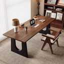 Wooden Executive Office Desk Computer Table Multi-Sized High Cost Performance Stylish Design Metal Legs Versatile Use for Office or Dining Casual Table (Walnut Color, 55.12in)