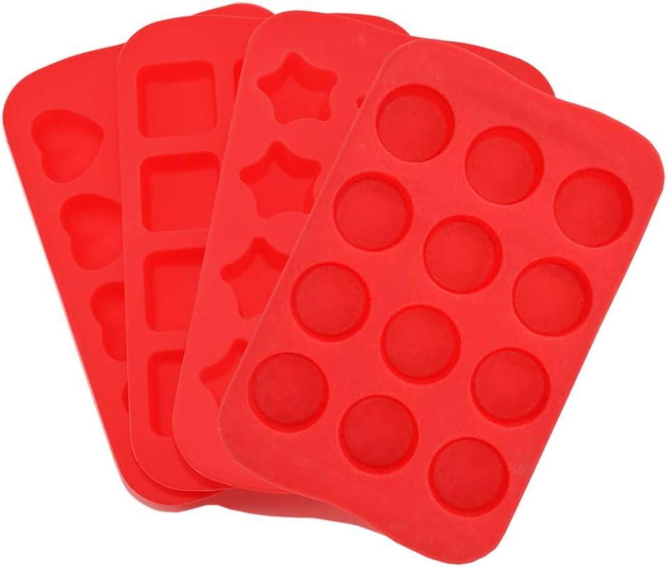 Candy Chocolate Molds Silicone 4 Pack DIY Mold Use for Cake Jelly Gummy Pudding and Ice Cube Tray Including Hearts Stars Squares Round Mini Muffin Pan