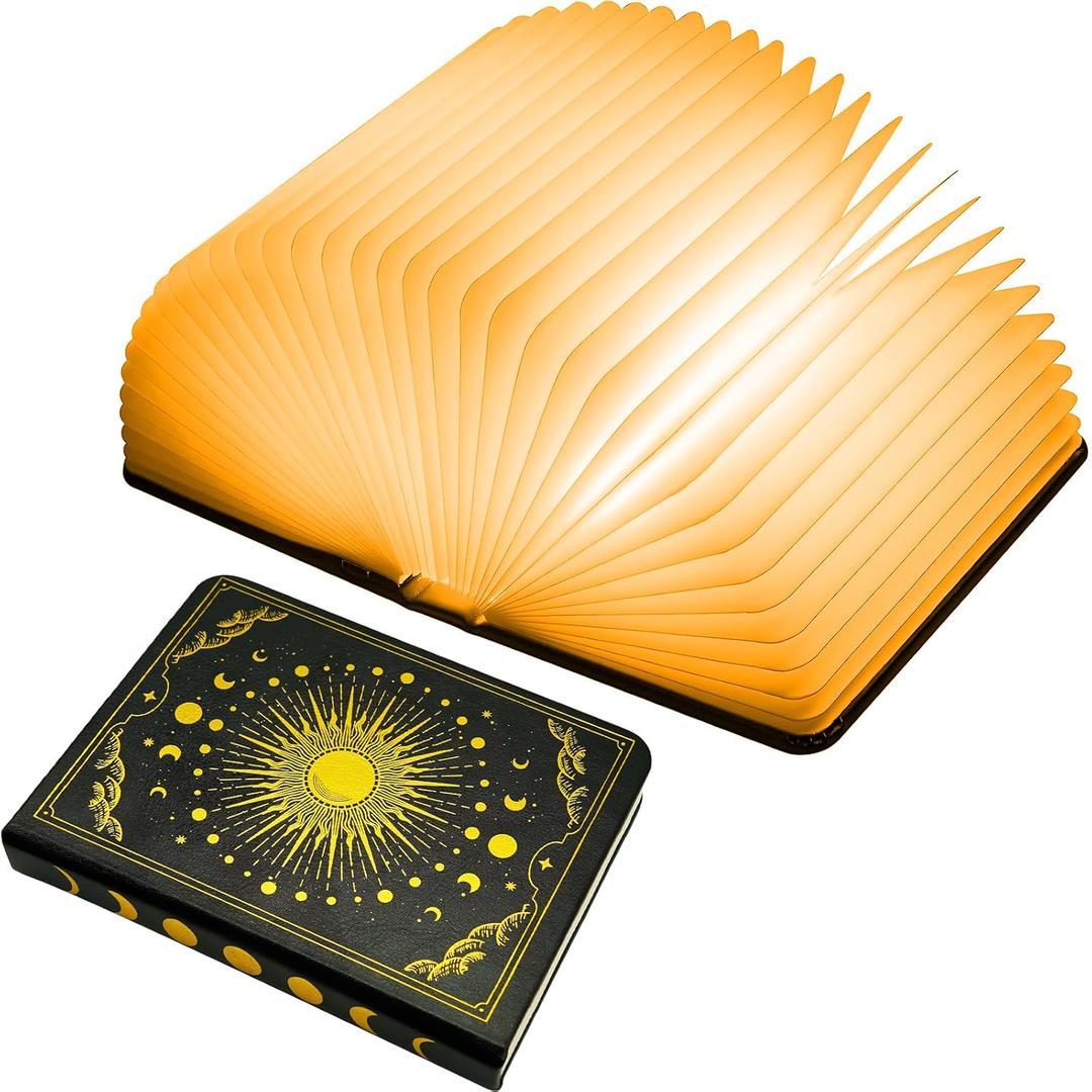 Foldable Book Lamp Decor Gifts, 7 Color LED Night Light Leather Cover USB Rechargeable, Unique Book Light Decoration for Bookshelf Home Desk, Book Lover Birthday Christmas Gifts Accessories Women Men