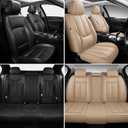 MINGBRON Car Seat Covers Full Set,Black Beige Car Seat Cover, Car Seat Protector Waterproof, Nappa Leather Car Seat Cushion, Fit for Most Cars