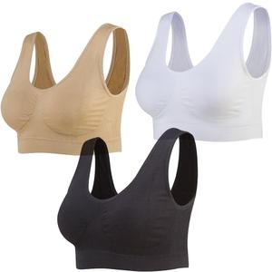 Lemef 3-Pack Seamless Sports Bra Wirefree Yoga Bra with Removable Pads for Women (Small, Black&white&nude)