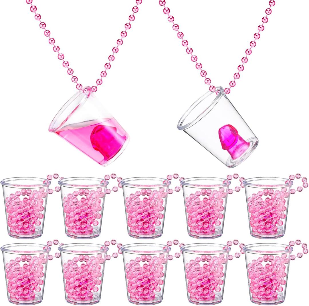 12 Pcs Bachelorette Shot Glasses Set, Bachelorette Party Favors Shot Cups, Funny Plastic Beaded Gifts Shot Glass for Bachelor Wedding Party Decorations (Non-Luminous, Pink)