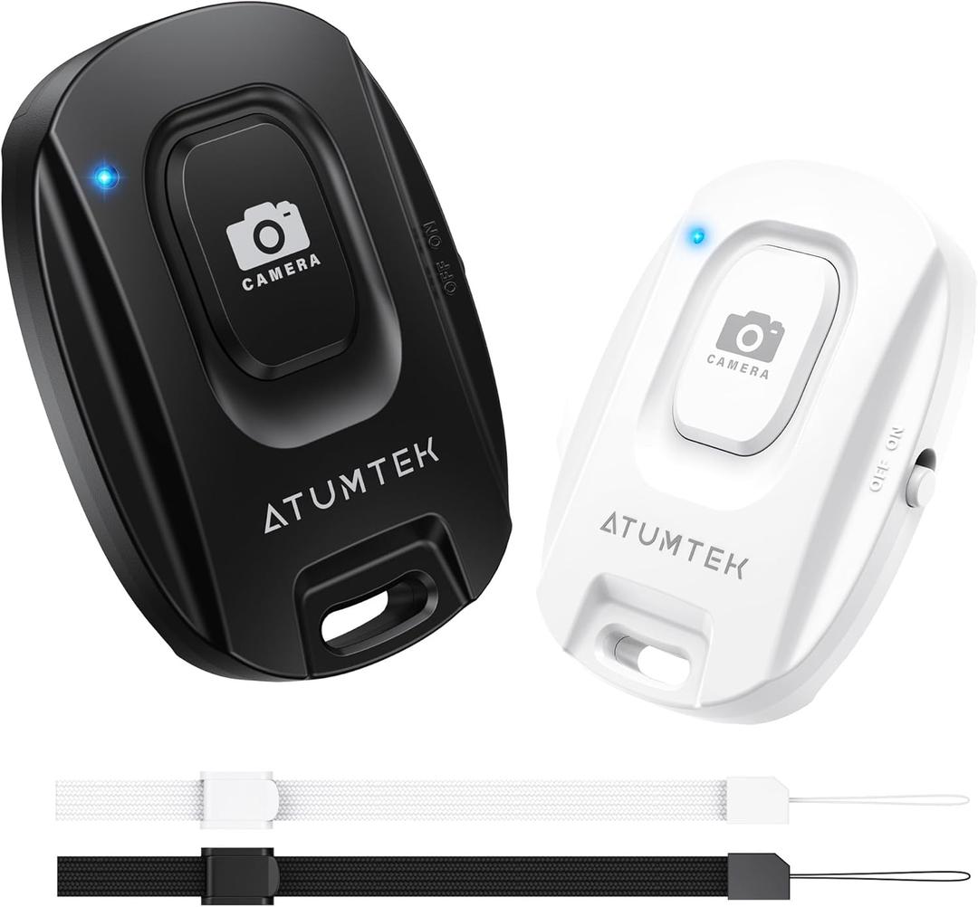ATUMTEK Camera Remote Shutter for iPhone and Android Smartphones (2 Pack), Wireless Phone Remote Control Selfie Button for Photos and Videos (Bluetooth 5.2), Wrist Strap Included, Black & White ATUMTEK Camera Remote Shutter for iPhone and Android Smartphones (2 Pack), Wireless Phone Remote Control Selfie Button for Photos and Videos (Bluetooth 5.2), Wrist Strap Included, Black & White