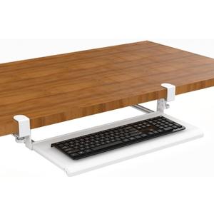 Stand Up Desk Store Compact Clamp-On Retractable Adjustable Keyboard Tray/Under Desk Keyboard Tray | Increase Comfort and Usable Desk Space | for Desks Up to 1.5" (24.5" x 11.5") (White) (Small)