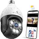 SYMYNELEC 5GHz/2.4GHz Light Bulb Security Camera Outdoor Waterproof 2.5K, Dual-Band WiFi Light Socket Security Camera with AI Human Motion Detection Tracking 4MP Color Night Vision Siren Alarm Alexa (Black&White 1 Pack)