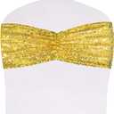 SquarePie Pack of 100 Sequin Chair Sashes Bows Gold Sparkly Sequin Chair Covers Bands for Wedding Party Banquet Home Decor