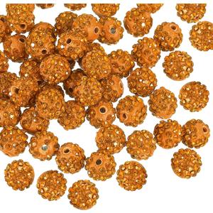 uxcell 100Pcs 8mm Rhinestone Clay Beads, Polymer Clay Crystal Bead Round Disco Shiny Ball Beads Bulk for DIY Bracelet Necklace Jewelry Making (Golden Yellow)
