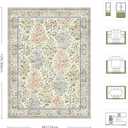 9x12 Area Rugs, Machine Washable Low Pile Floral Rugs for Living Room, Bedroom, Large Boho Area Rug with Non-Slip Backing for Dining Room(Beige Floral)