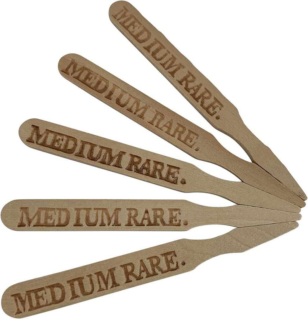 500 Count | KingSeal 3.5 Inch Natural Birch Wood Steak Markers, Heat Stamped, MED RARE, Eco Friendly, Bulk Pack - 1 Box of 500