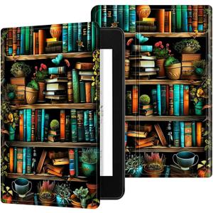 For Kindle Paperwhite 12th Generation 2024 7" Case/Kindle Colorsoft Signature Edition 7" Case, Multi-Angle Viewing Shockproof Smart Protective Case with Auto Wake/Sleep, Library Books