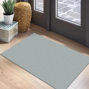 EARTHALL Small Area Rug 2x3 Ft Washable Rugs for Entryway Non Slip Braided Throw Rugs Door Mat Indoor Outdoor Entrance Cotton Woven Carpet for Kitchen Foyer Front Door, Turquoise/Gray