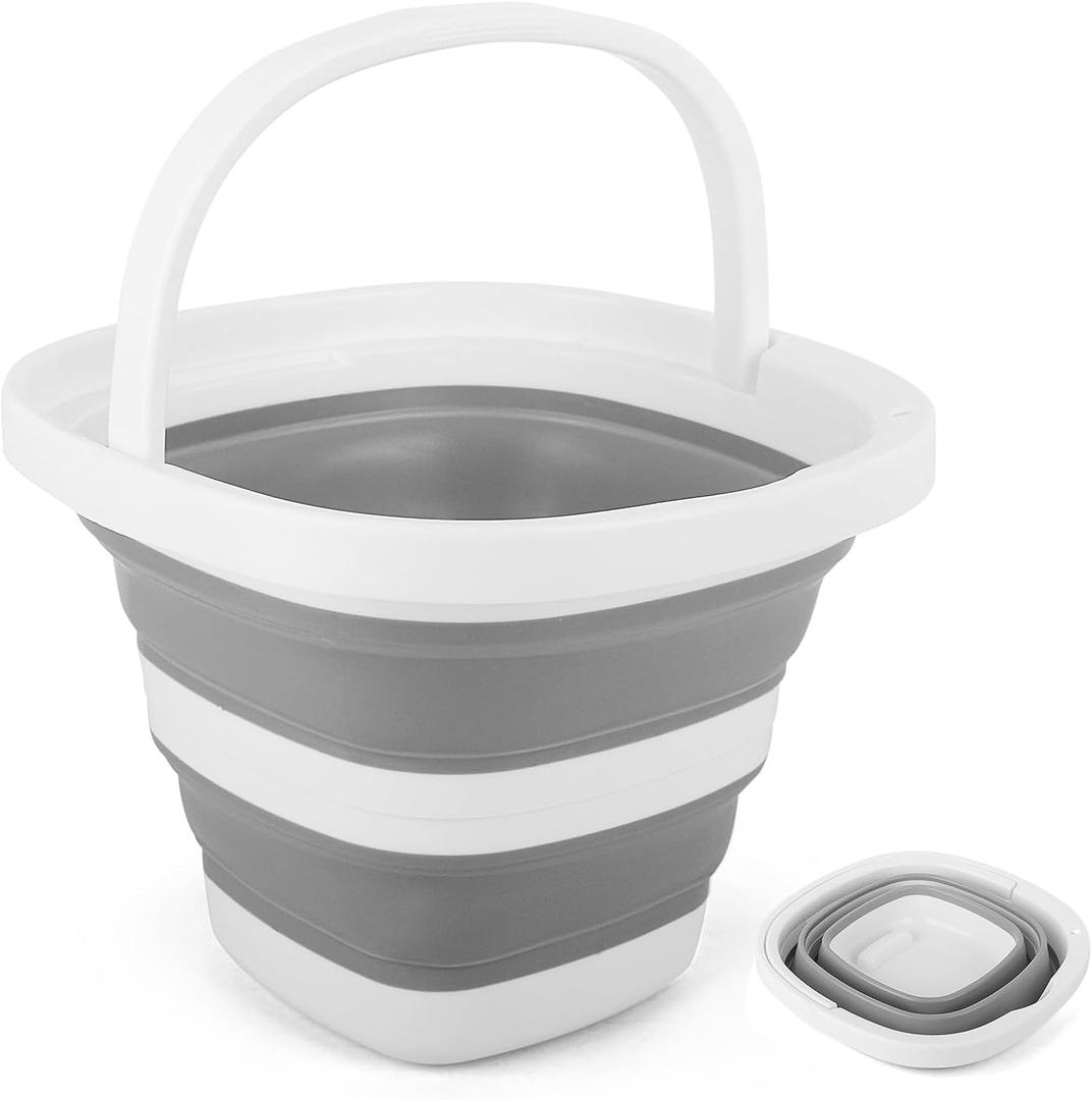 Collapsible Bucket 5L, Foldable Mop Bucket Car Wash Buckets with Handle for Cleaning Supplies, Portable Sink Wash Basin Storage Bin Ice Tub for Fishing Beach Outdoor Camping Kitchen RV Accessories (Gray)